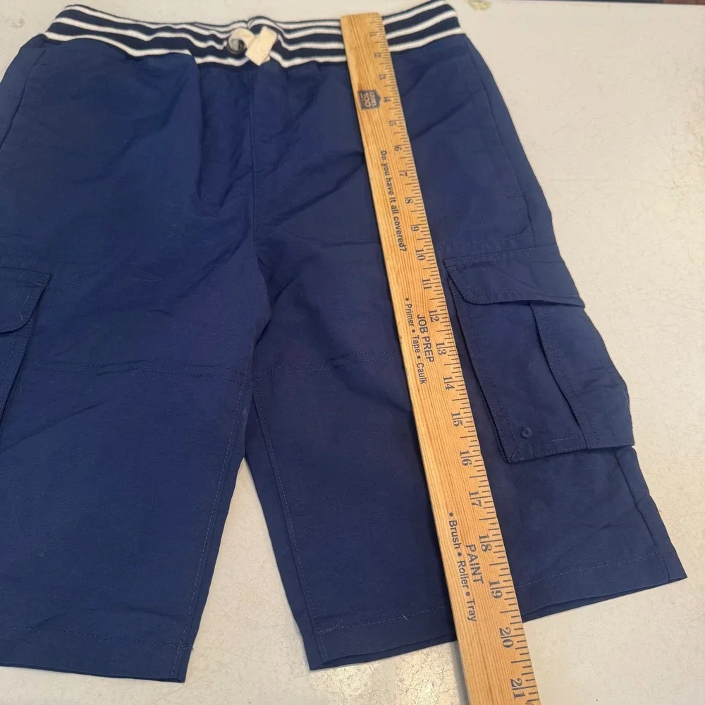 Lands End Adventure Cargo Shorts Boys L 14-16 Navy Blue Striped Waistband NEW